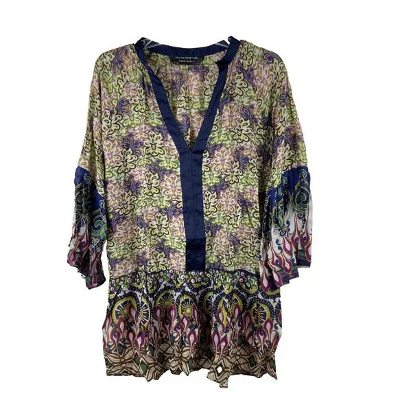 Zara Women’s Tunic Top Sz M Blouse, Boho, Art Deco design, fabulous bell sleeves - Picture 2 of 6